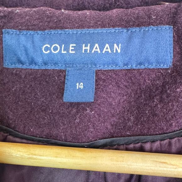Cole Haan Size 14 Purple Wool Coat with Hood Pockets Lined Jacket - Picture 5 of 6